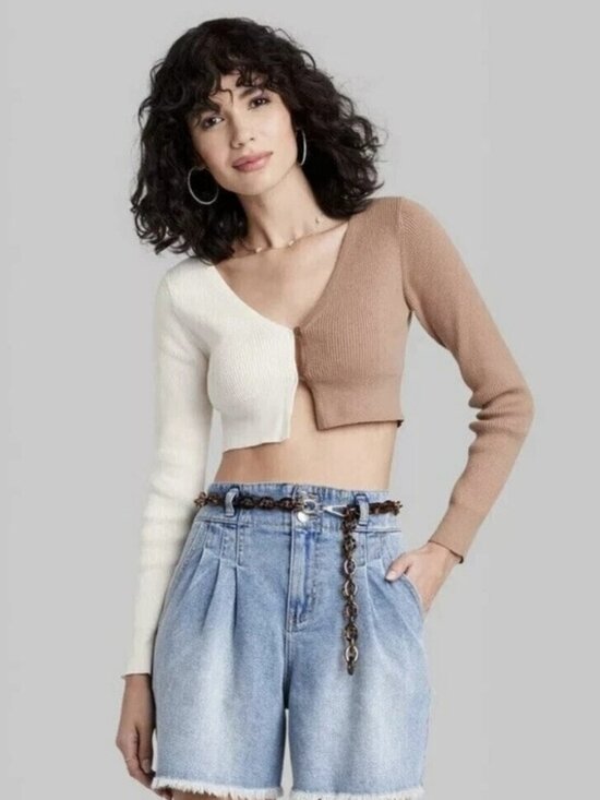 wild fable Sweaters - Wild Fable | Two-Tone Cropped Cardigan - XL